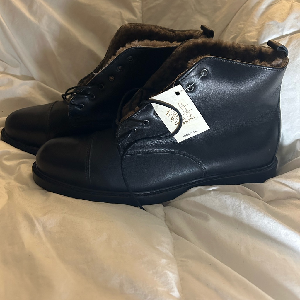 Bill Blass Black Leather Men's Boots W/ Ram Wool Lining Size 10